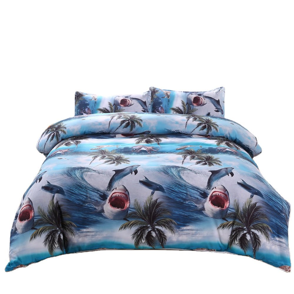 Shark and Palm Tree 3D Microfiber Duvet Set - MAMOU Home Decor