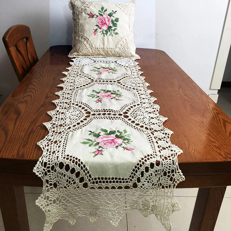 Hand-made Cotton Thread Cross Embroidery Outdoor Pillows and Hand Crochet Cushions Throw Pillow Pillow case for Sofa