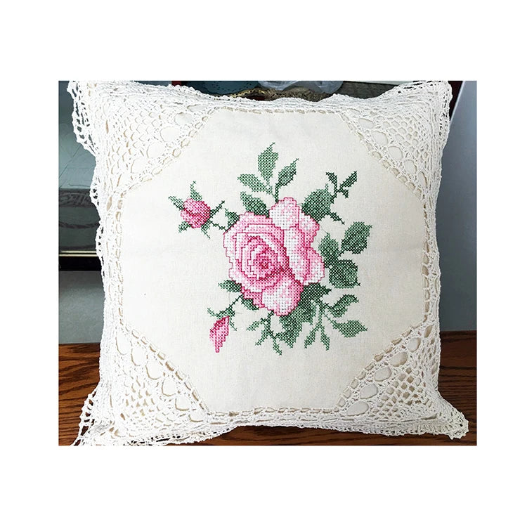 Hand-made Cotton Thread Cross Embroidery Outdoor Pillows and Hand Crochet Cushions Throw Pillow Pillow case for Sofa