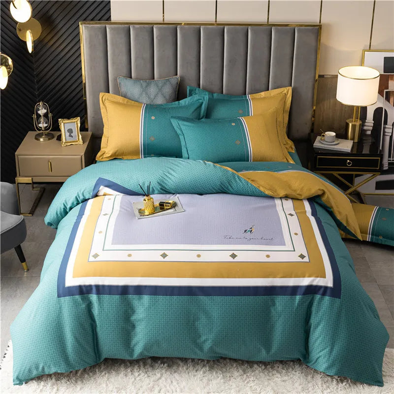 Drop Shipping 100% Cotton 60s 13372 4pcs Luxury Duvet Cover Bed Sheet Spreads Bedsheet Comforter Bedding Set