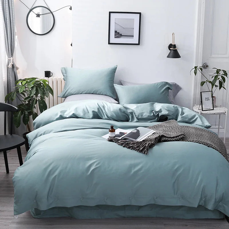 Australian Luxury Style 100% Egyptian Long Staple Cotton Solid Duvet Cover Set 4pcs with 400TC Eco-Friendly Organic Sleep Aid