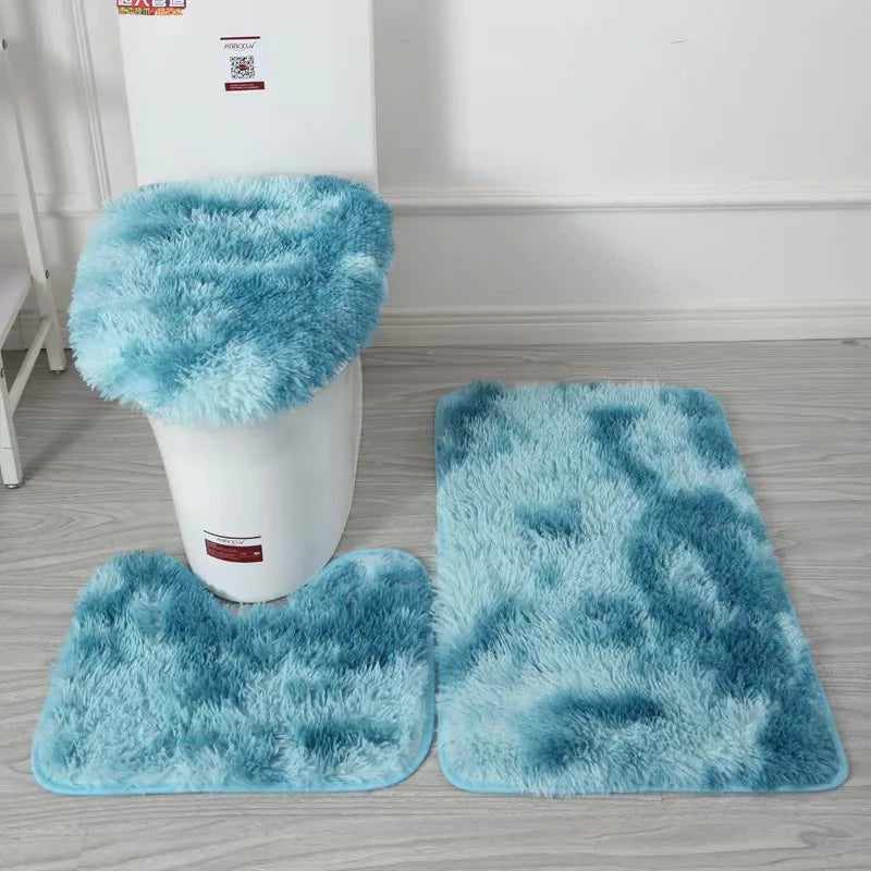 3 Piece Bathroom Rug Set Long Plush Mat Bathroom Anti-slip Mat Toilet Three-piece Mat Carpet Daily Decorative Neat Blanket