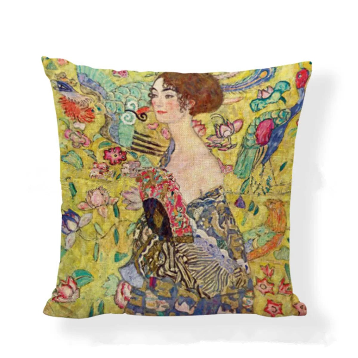 Square Gustav Klimt Pattern Painting Cotton Linen Throw Print Pillow Case Cushion Cover Home Pillow Cover Decoration