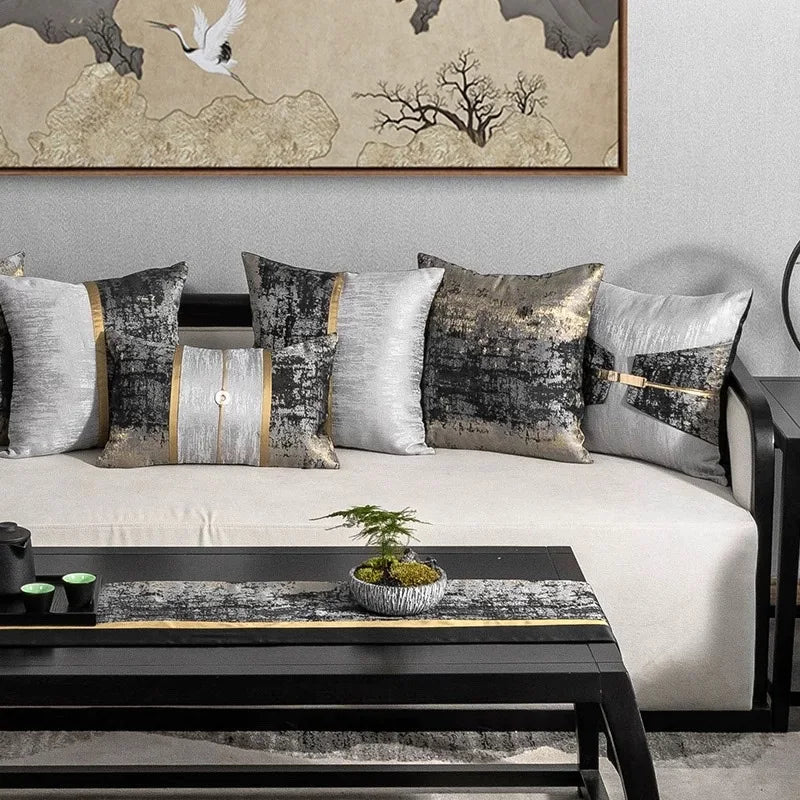 24" 22" 20" 18" Lumbar Throw Pillow Cover Luxury Jacquard Silver and Black Gold Shinny Cushion Cover