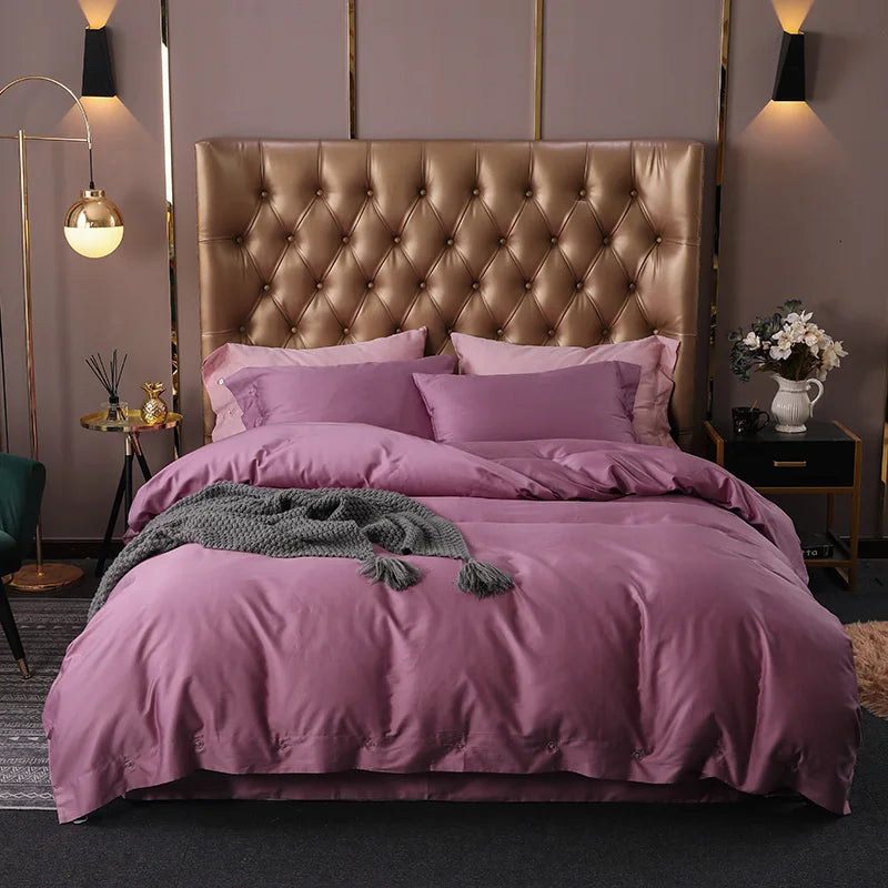 Australian Luxury Style 100% Egyptian Long Staple Cotton Solid Duvet Cover Set 4pcs with 400TC Eco-Friendly Organic Sleep Aid