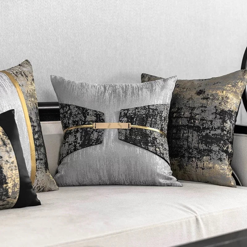 24" 22" 20" 18" Lumbar Throw Pillow Cover Luxury Jacquard Silver and Black Gold Shinny Cushion Cover
