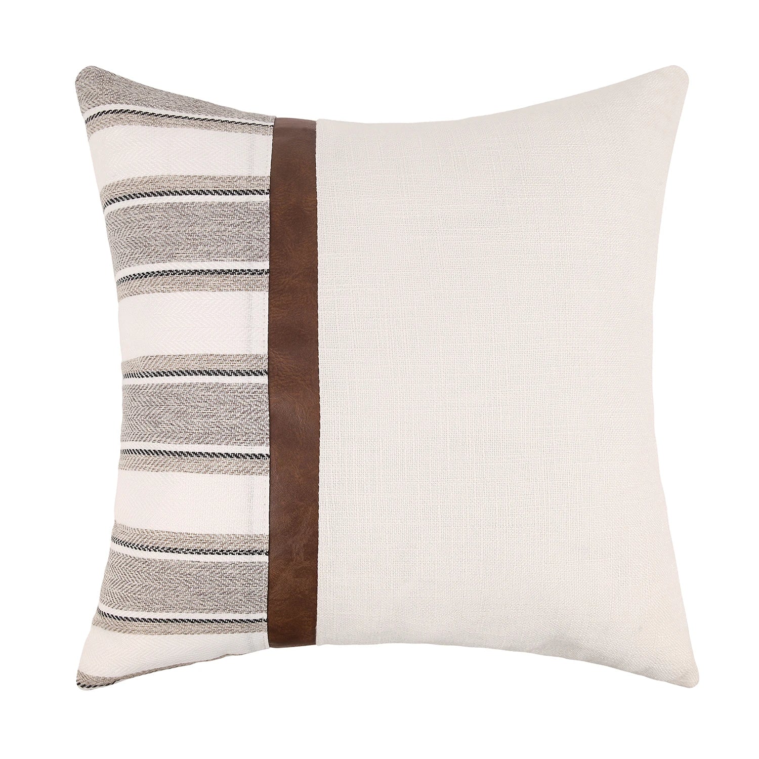 Cygnus Nordic American Modern Pillow Cover Stripe Canvas Stitching Pu Leather Cushion Cover for Home Decor