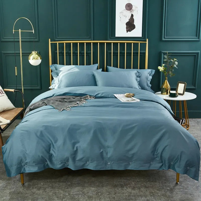Australian Luxury Style 100% Egyptian Long Staple Cotton Solid Duvet Cover Set 4pcs with 400TC Eco-Friendly Organic Sleep Aid
