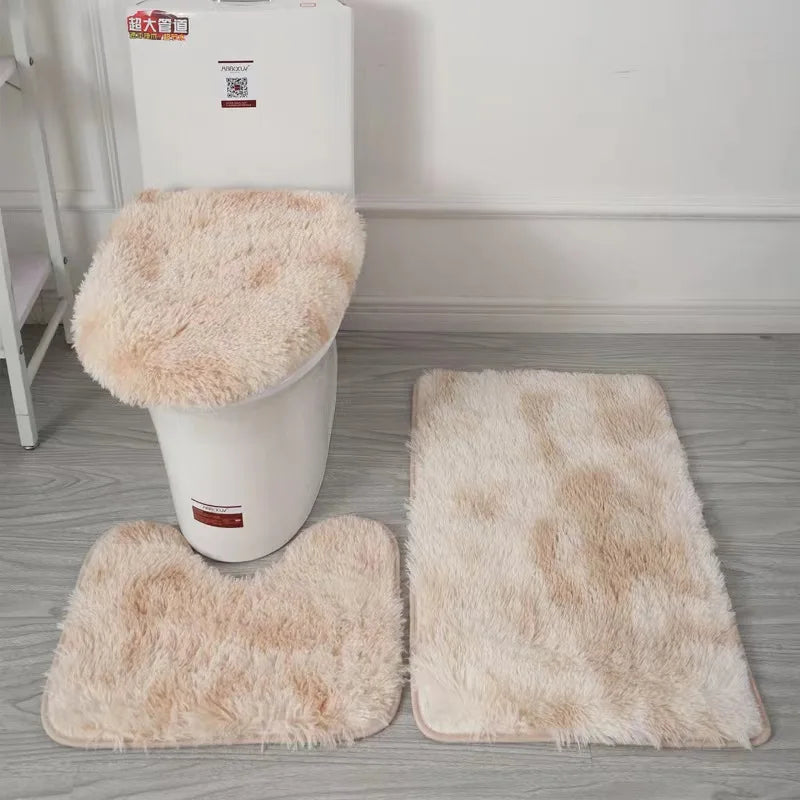 3 Piece Bathroom Rug Set Long Plush Mat Bathroom Anti-slip Mat Toilet Three-piece Mat Carpet Daily Decorative Neat Blanket