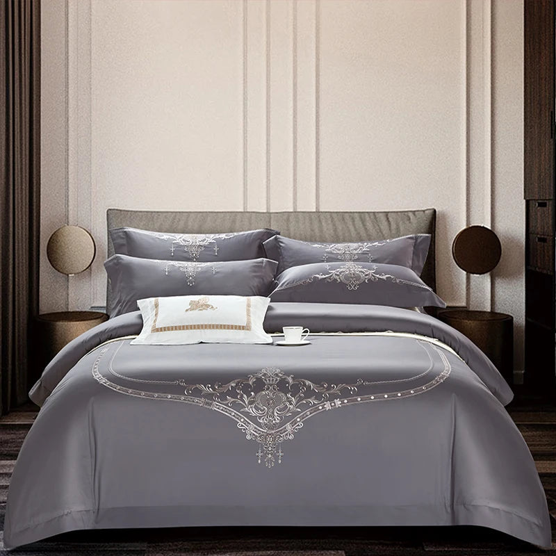 Royalty 100s Cotton Italian Embroidered Bedding Set 4pcs Embroidery Bed Sheets Designs