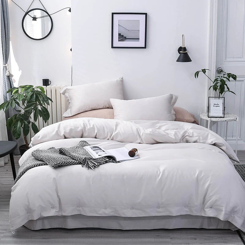 Australian Luxury Style 100% Egyptian Long Staple Cotton Solid Duvet Cover Set 4pcs with 400TC Eco-Friendly Organic Sleep Aid