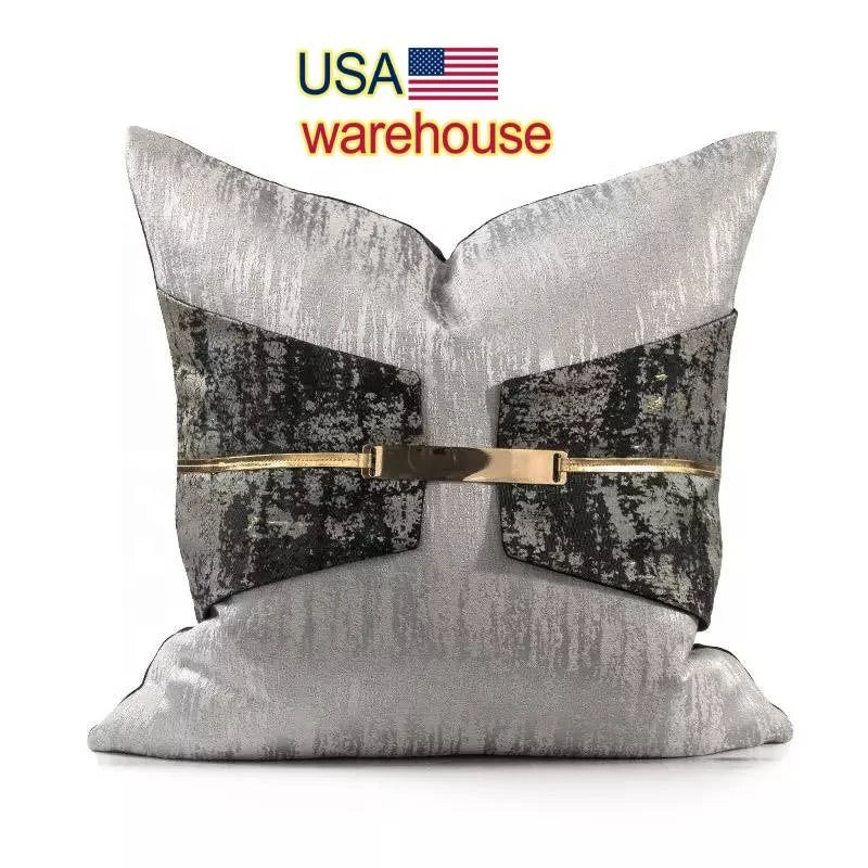 24" 22" 20" 18" Lumbar Throw Pillow Cover Luxury Jacquard Silver and Black Gold Shinny Cushion Cover