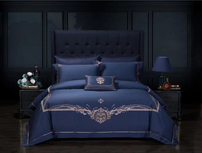 Royalty 100s Cotton Italian Embroidered Bedding Set 4pcs Embroidery Bed Sheets Designs