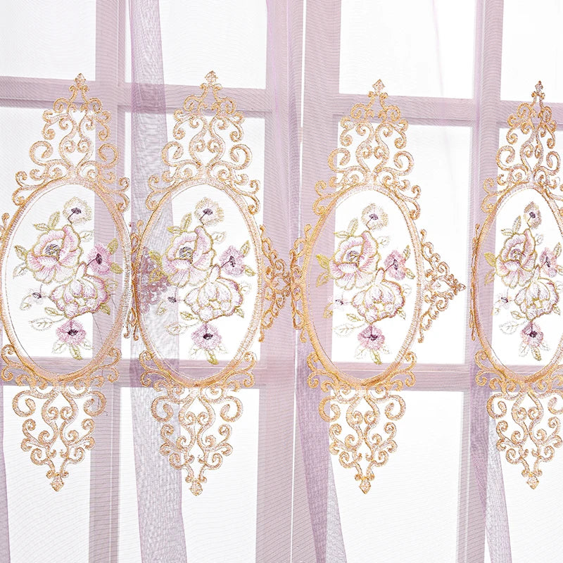 Factory Direct Luxury Chenille Embroidered Curtains Fabrics Hollow Rose Embroidery Curtain Fabric for Living Room