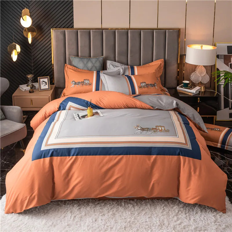 Drop Shipping 100% Cotton 60s 13372 4pcs Luxury Duvet Cover Bed Sheet Spreads Bedsheet Comforter Bedding Set