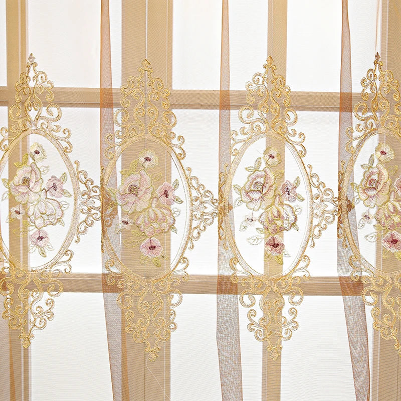 Factory Direct Luxury Chenille Embroidered Curtains Fabrics Hollow Rose Embroidery Curtain Fabric for Living Room
