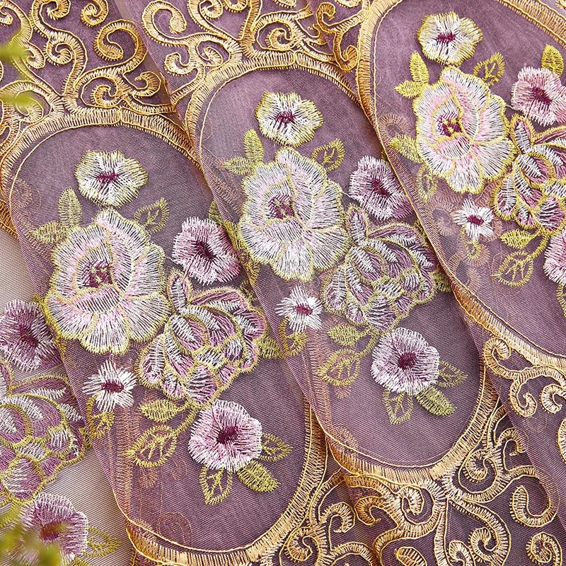 Factory Direct Luxury Chenille Embroidered Curtains Fabrics Hollow Rose Embroidery Curtain Fabric for Living Room