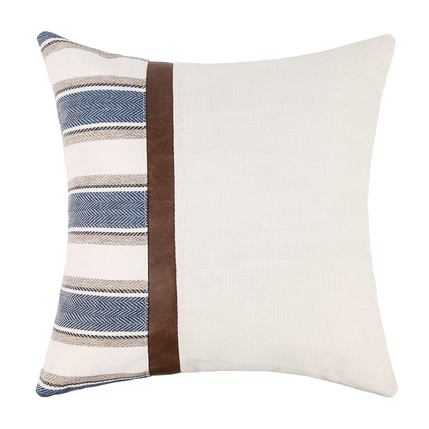 Cygnus Nordic American Modern Pillow Cover Stripe Canvas Stitching Pu Leather Cushion Cover for Home Decor