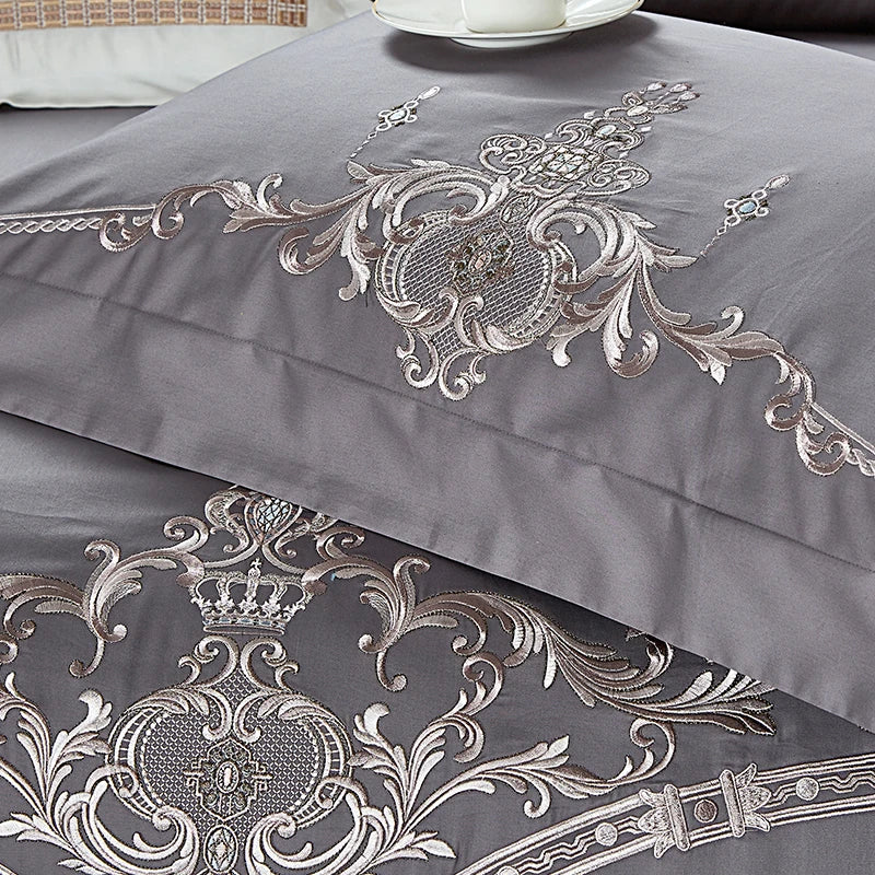 Royalty 100s Cotton Italian Embroidered Bedding Set 4pcs Embroidery Bed Sheets Designs