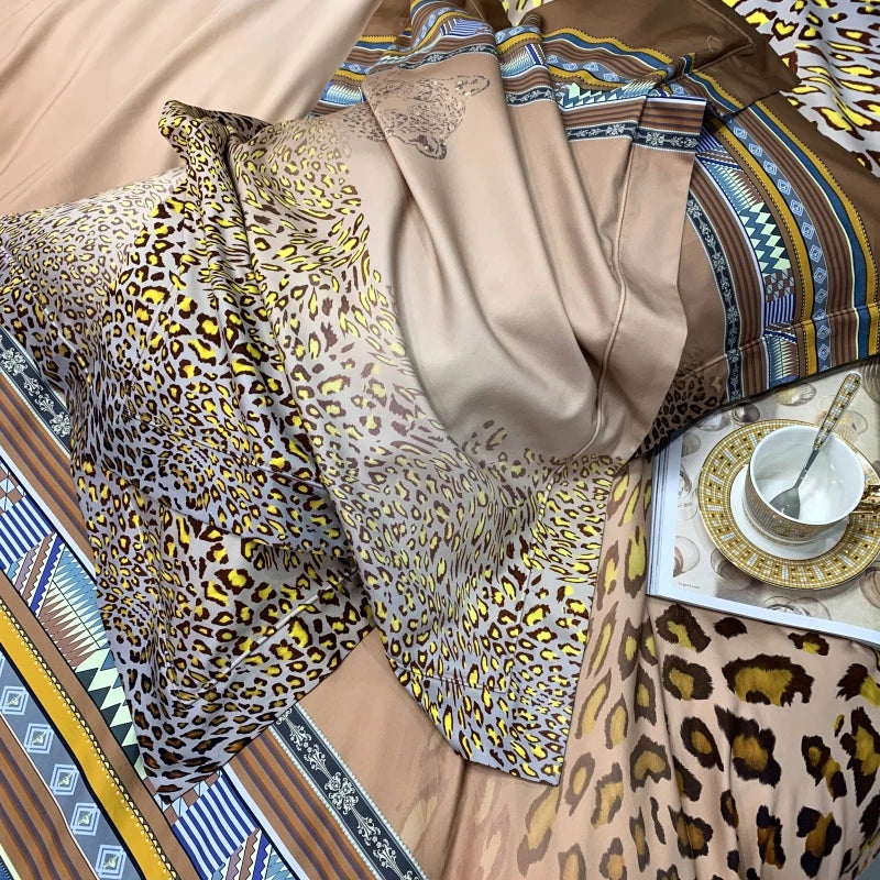 European Style 60s 100% Egyptian Organic Cotton 4pcs Bedding Set with Zipper Closure Corner Ties