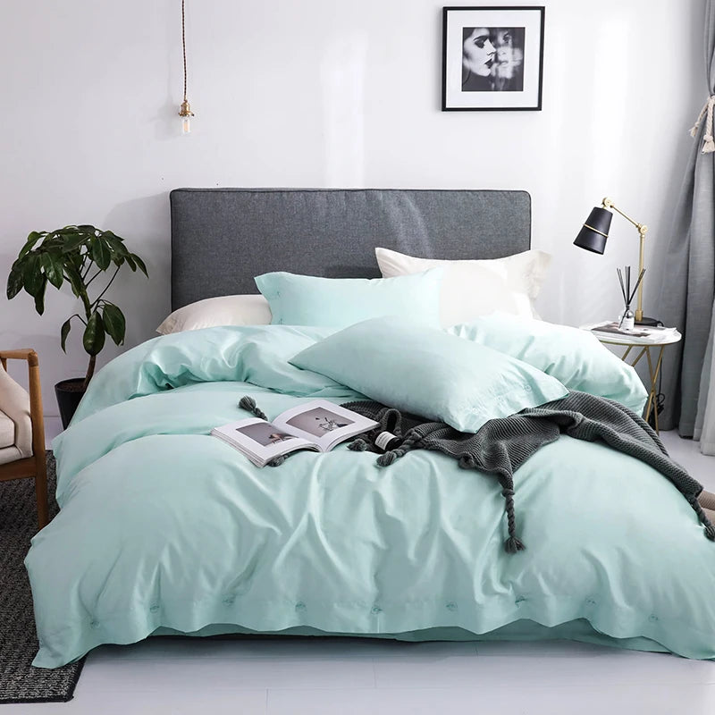 Australian Luxury Style 100% Egyptian Long Staple Cotton Solid Duvet Cover Set 4pcs with 400TC Eco-Friendly Organic Sleep Aid