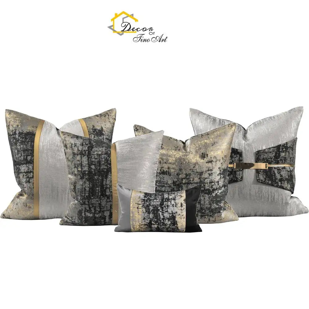24" 22" 20" 18" Lumbar Throw Pillow Cover Luxury Jacquard Silver and Black Gold Shinny Cushion Cover