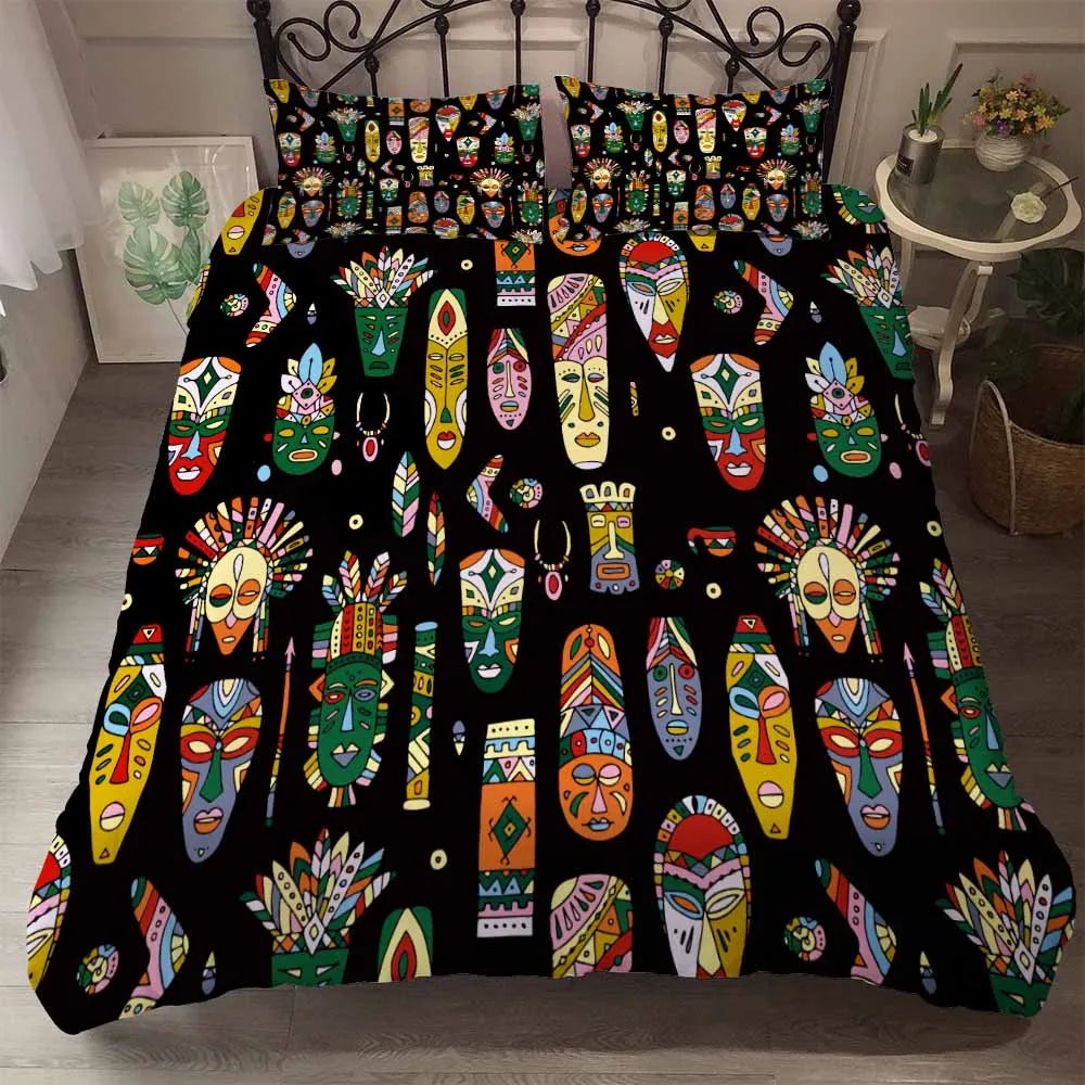 3pcs Eco-friendly Beddings African Design 3D Printed Linen Embroid Black Vintage Woman Character 100% Polyester Polyester