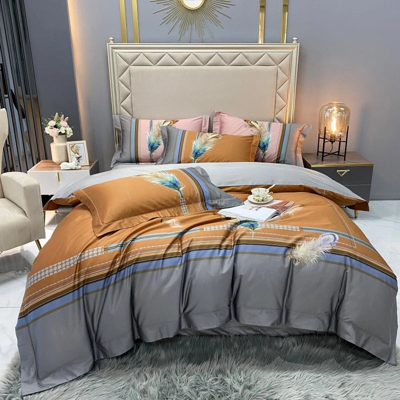 100% Egyptian Long Staple Organic Cotton Duvet Cover Sets American Style 60s 4 Pcs 300 Thread Count