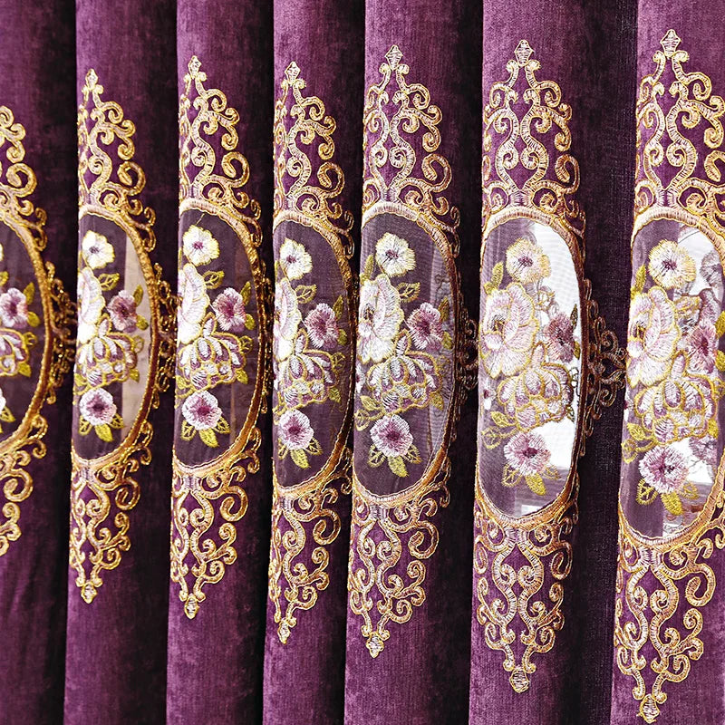 Factory Direct Luxury Chenille Embroidered Curtains Fabrics Hollow Rose Embroidery Curtain Fabric for Living Room