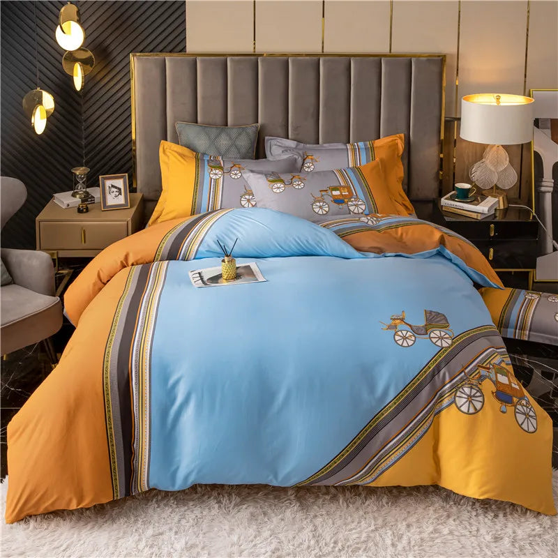 Drop Shipping 100% Cotton 60s 13372 4pcs Luxury Duvet Cover Bed Sheet Spreads Bedsheet Comforter Bedding Set