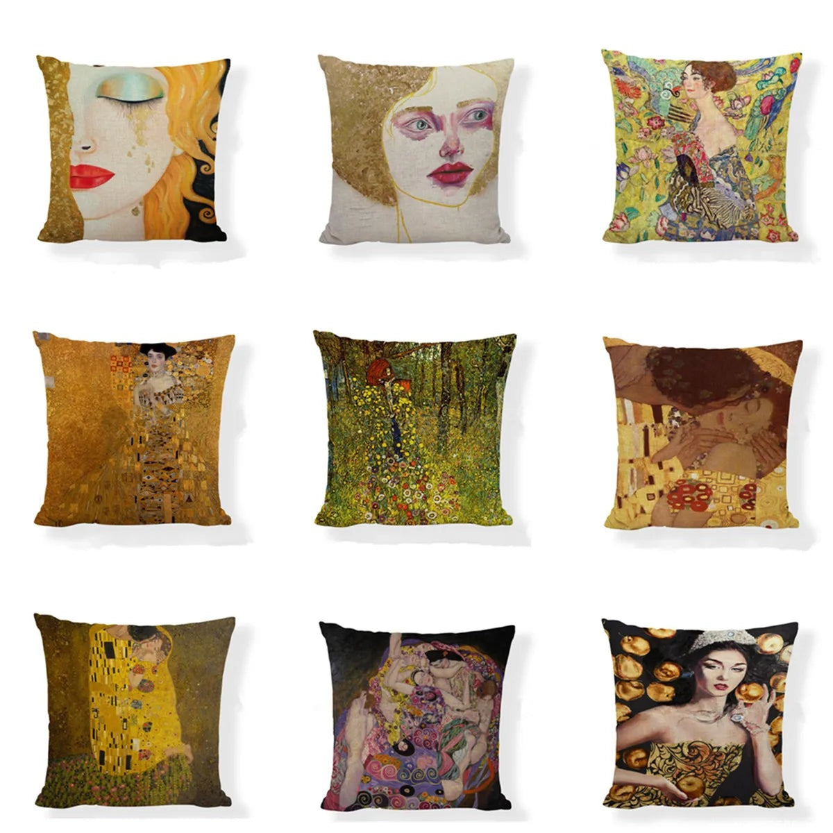 Square Gustav Klimt Pattern Painting Cotton Linen Throw Print Pillow Case Cushion Cover Home Pillow Cover Decoration