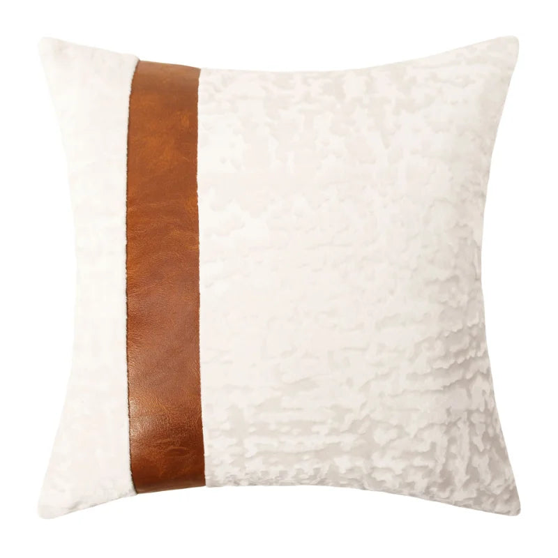 Cotton Linen Velvet Patchwork Faux Leather Pillow Cover Modern Farmhouse Decor Accent Cushion Case Decorative Throw Pillowcase