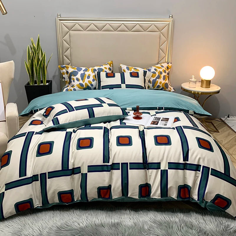 100% Egyptian Long Staple Organic Cotton Duvet Cover Sets American Style 60s 4 Pcs 300 Thread Count