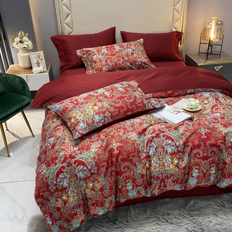 100% Egyptian Long Staple Organic Cotton Duvet Cover Sets American Style 60s 4 Pcs 300 Thread Count