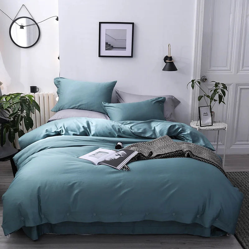 Australian Luxury Style 100% Egyptian Long Staple Cotton Solid Duvet Cover Set 4pcs with 400TC Eco-Friendly Organic Sleep Aid