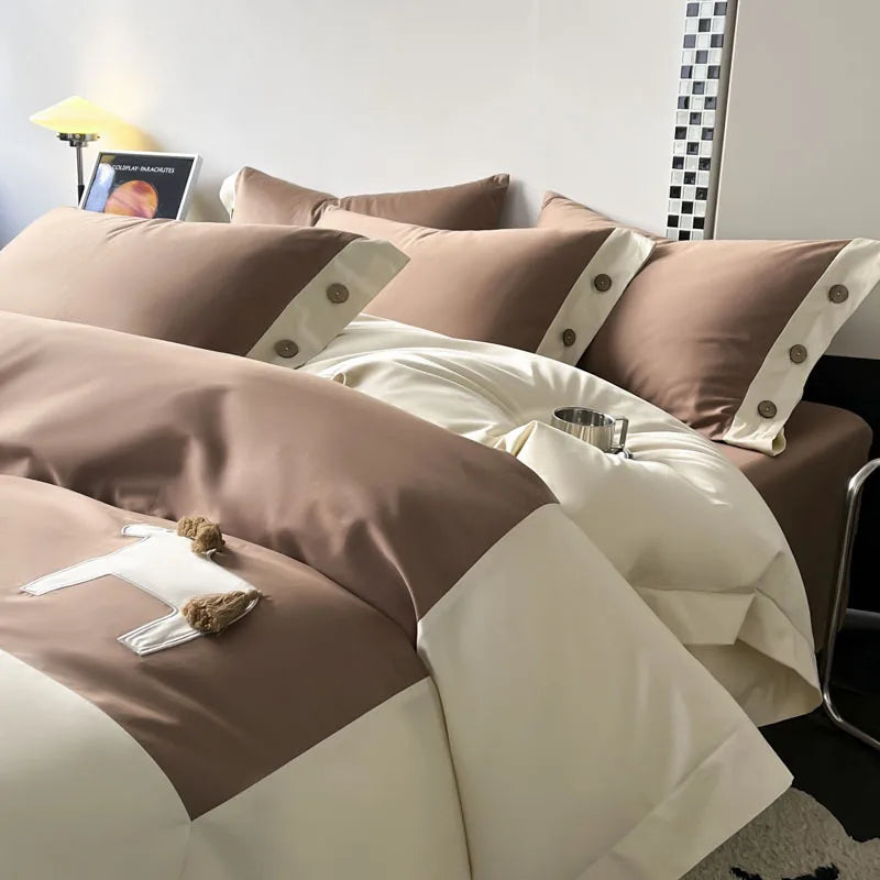 100S Egyptian Cotton Bedding Sets Luxury Bed Sheets Splicing Embroidery Horse Designer Bedding Luxury Brand