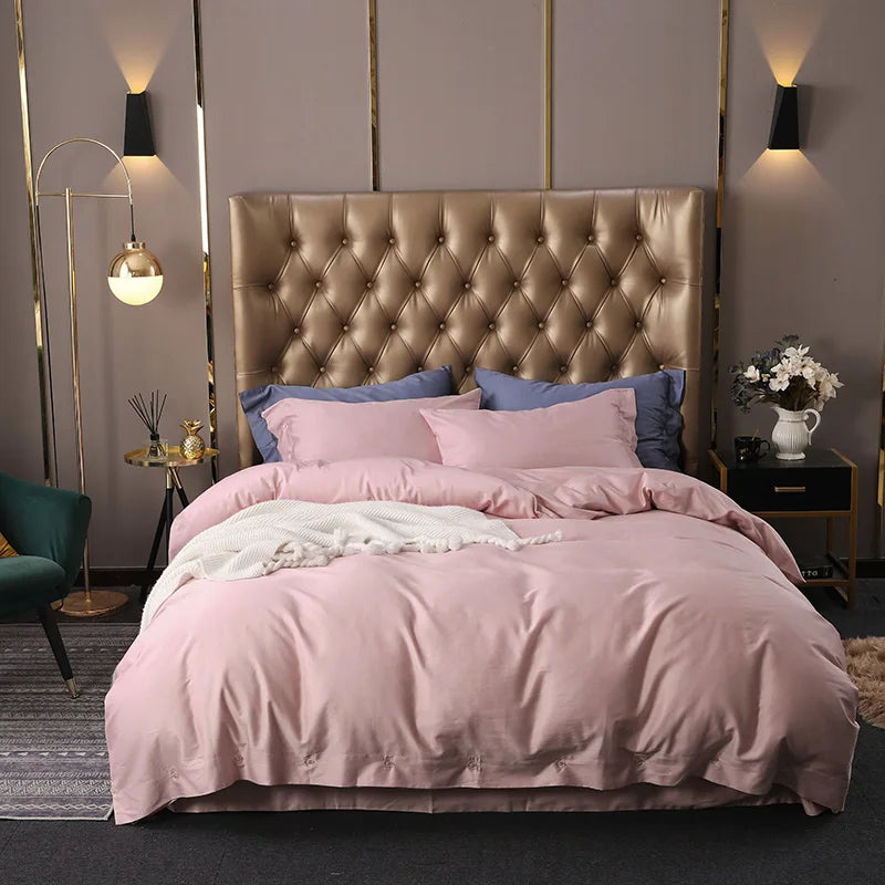 Australian Luxury Style 100% Egyptian Long Staple Cotton Solid Duvet Cover Set 4pcs with 400TC Eco-Friendly Organic Sleep Aid