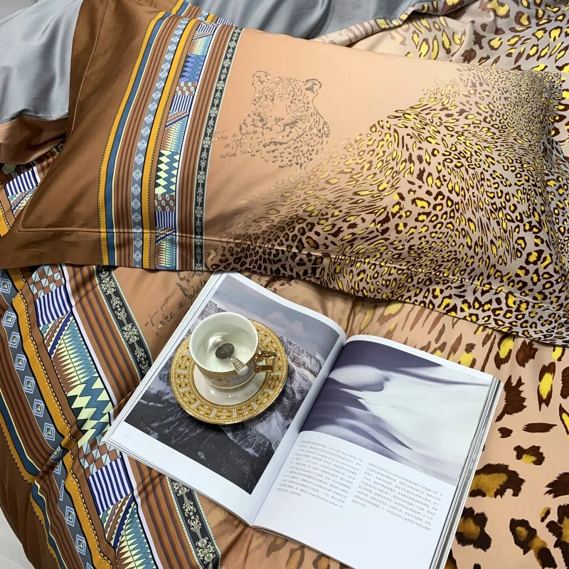 European Style 60s 100% Egyptian Organic Cotton 4pcs Bedding Set with Zipper Closure Corner Ties