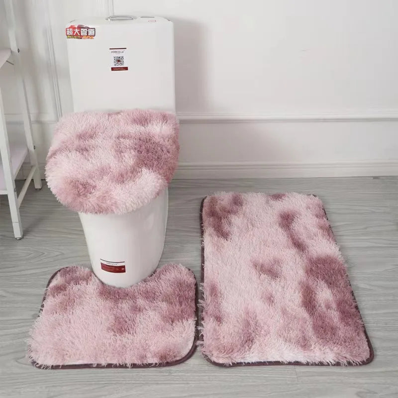 3 Piece Bathroom Rug Set Long Plush Mat Bathroom Anti-slip Mat Toilet Three-piece Mat Carpet Daily Decorative Neat Blanket