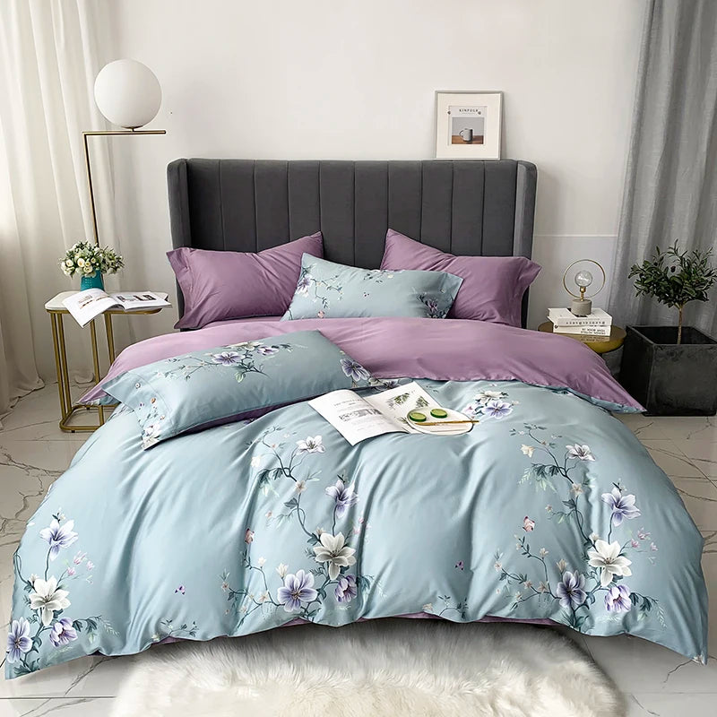 European Style 60s 100% Egyptian Organic Cotton 4pcs Bedding Set with Zipper Closure Corner Ties