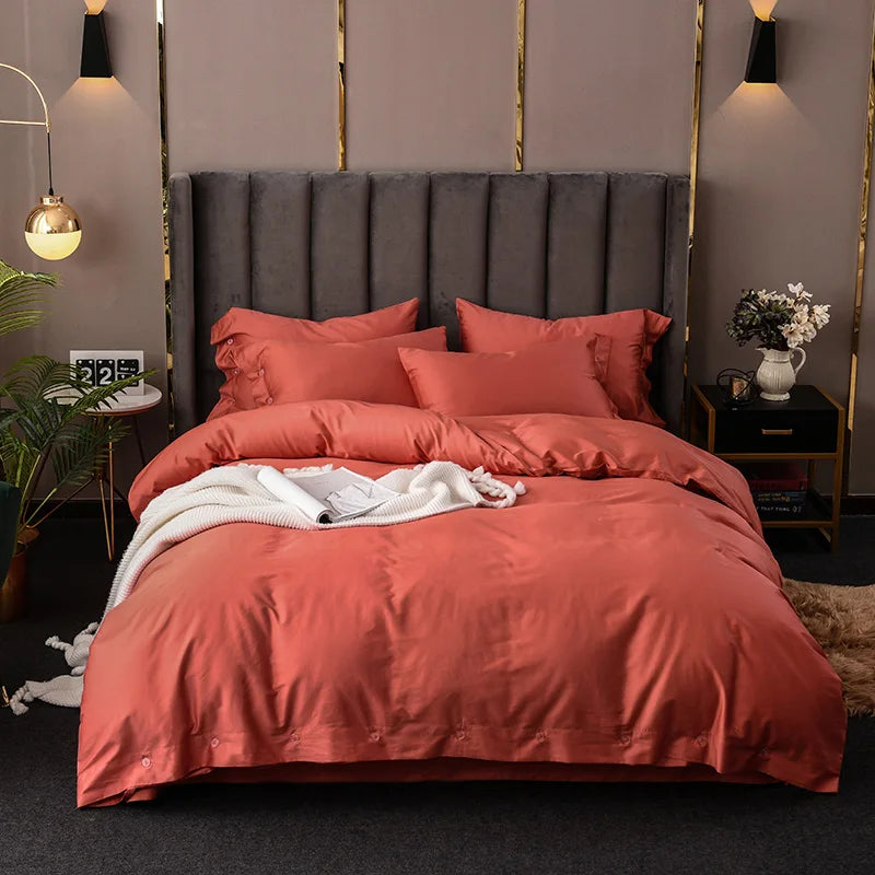 Australian Luxury Style 100% Egyptian Long Staple Cotton Solid Duvet Cover Set 4pcs with 400TC Eco-Friendly Organic Sleep Aid