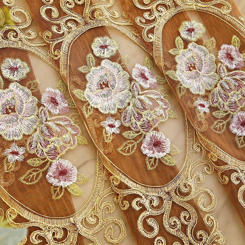 Factory Direct Luxury Chenille Embroidered Curtains Fabrics Hollow Rose Embroidery Curtain Fabric for Living Room