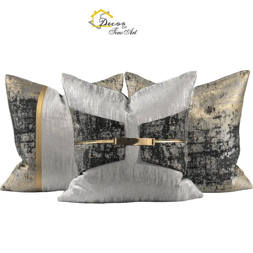 24" 22" 20" 18" Lumbar Throw Pillow Cover Luxury Jacquard Silver and Black Gold Shinny Cushion Cover