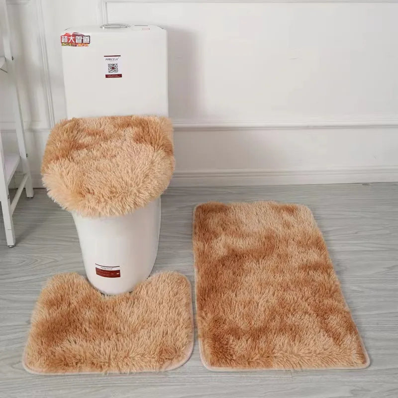3 Piece Bathroom Rug Set Long Plush Mat Bathroom Anti-slip Mat Toilet Three-piece Mat Carpet Daily Decorative Neat Blanket