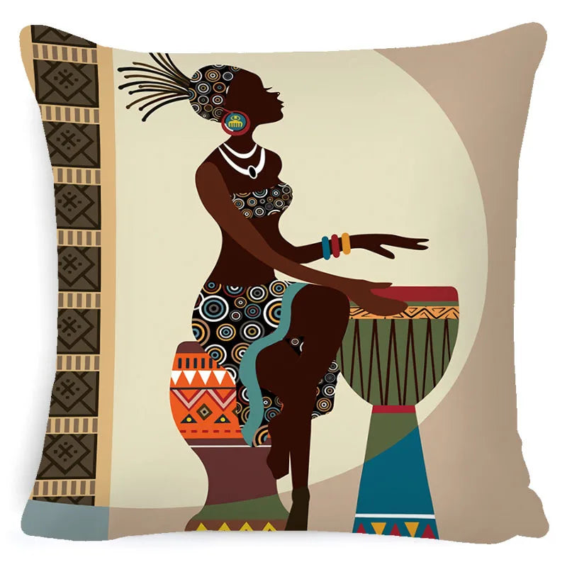 African Ethnic Woman Cushion Cover African Girl Decorative Pillow Case Linen Color Cloth Throw Pillow Cover for Sofa Home Decor/