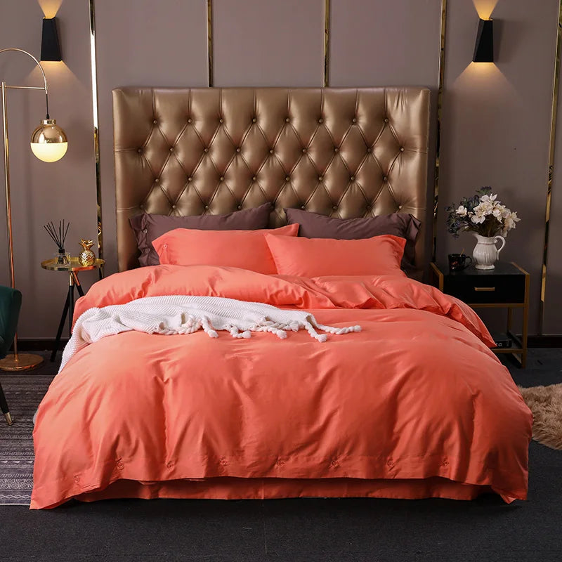 Australian Luxury Style 100% Egyptian Long Staple Cotton Solid Duvet Cover Set 4pcs with 400TC Eco-Friendly Organic Sleep Aid