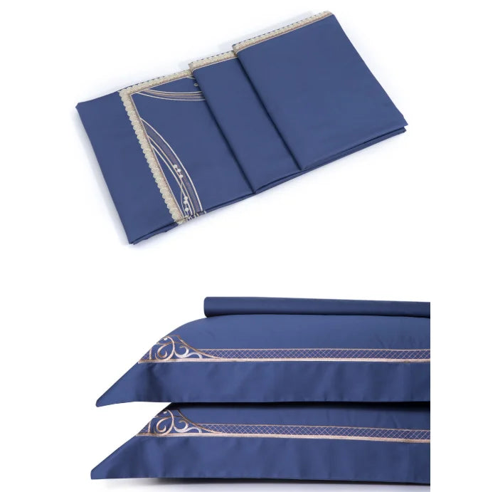 Royalty 100s Cotton Italian Embroidered Bedding Set 4pcs Embroidery Bed Sheets Designs