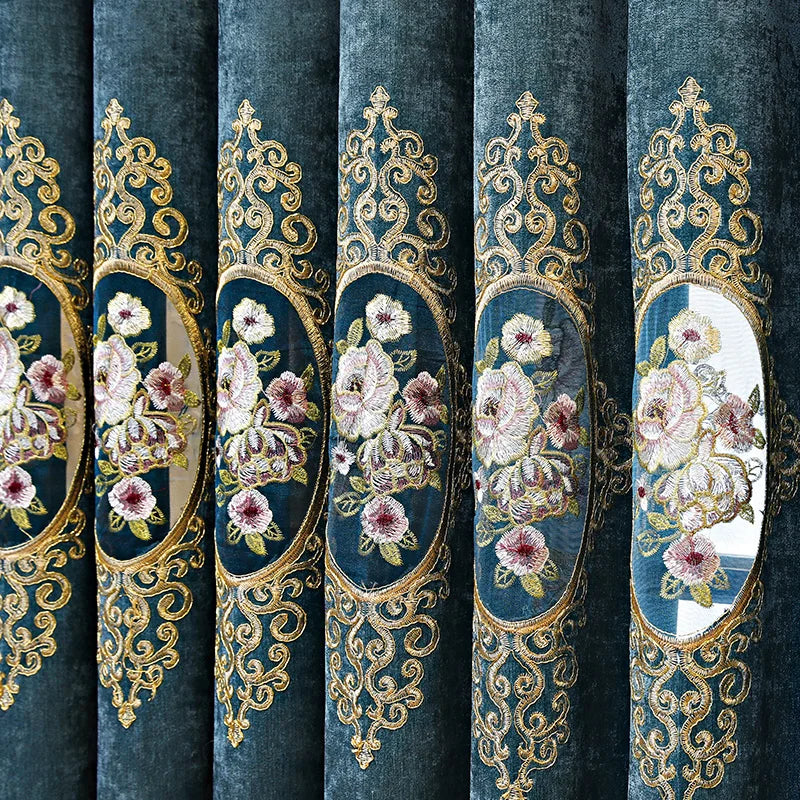 Factory Direct Luxury Chenille Embroidered Curtains Fabrics Hollow Rose Embroidery Curtain Fabric for Living Room