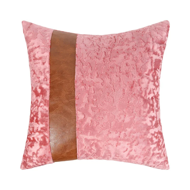 Cotton Linen Velvet Patchwork Faux Leather Pillow Cover Modern Farmhouse Decor Accent Cushion Case Decorative Throw Pillowcase