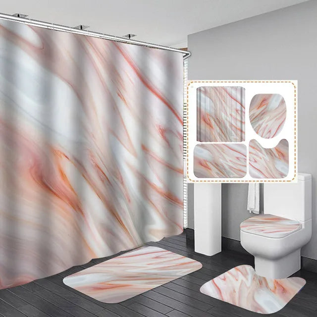 Marble White Shower Curtain Set With Non Slip Rug Bath Mat Carpet Modern Bathroom Curtains Toilet Lid Cover Home Decoration/